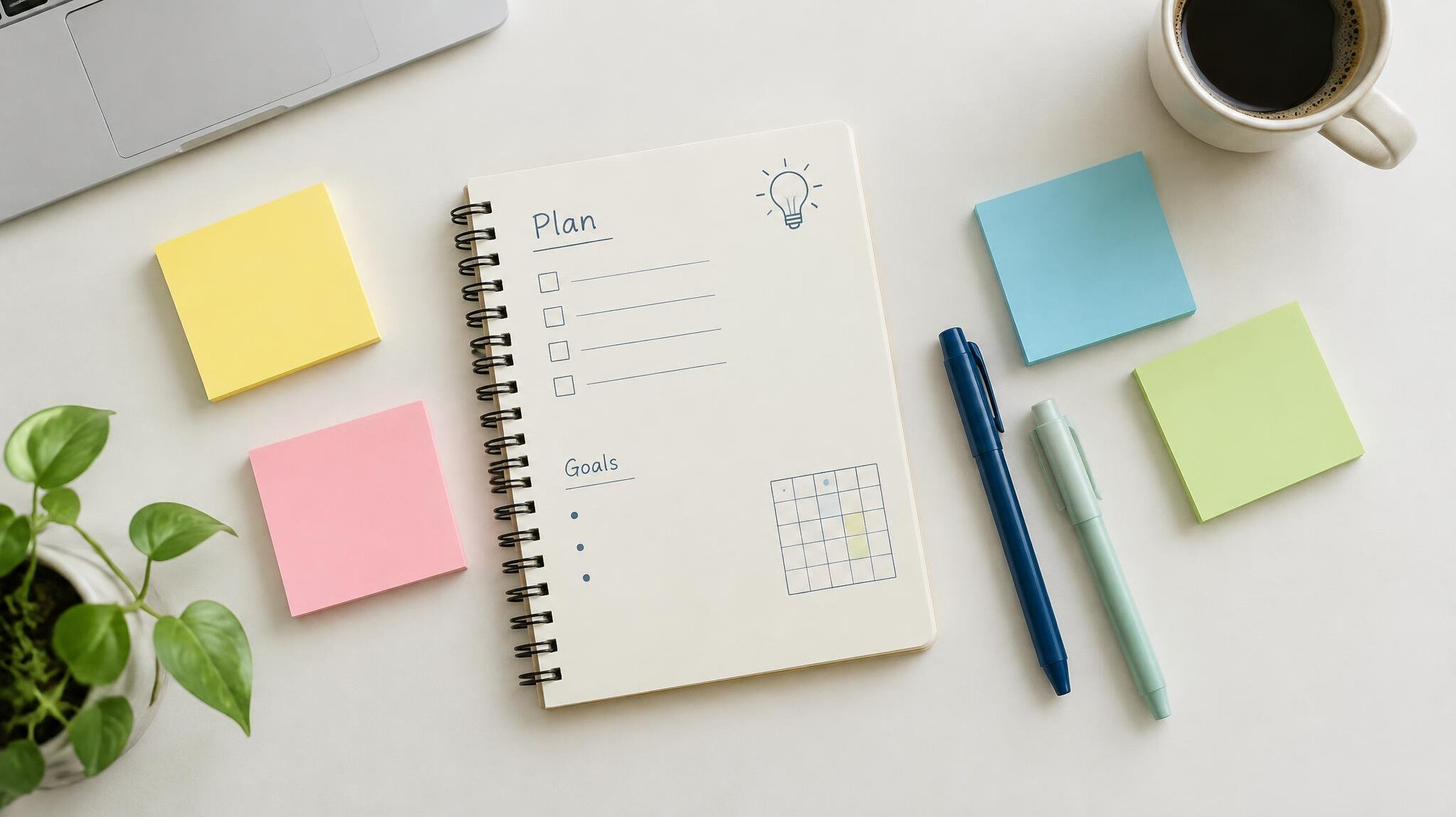 Planning notes and pens on a desk